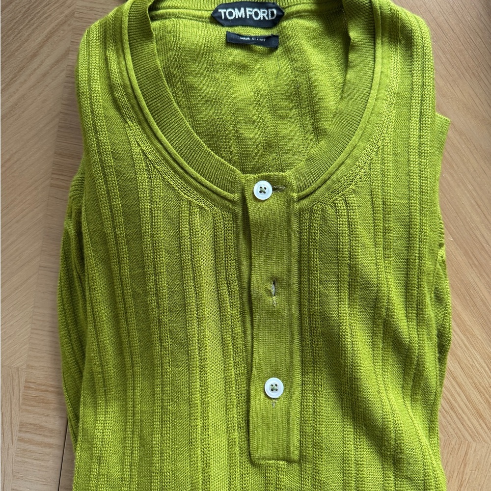 Tom Ford Green Cardigan Henley silk Sweater with Ribbed Knit size 54